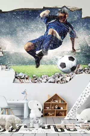 Bon Marché Stickers Trompe l'oeil trou dans le mur - Footballeur