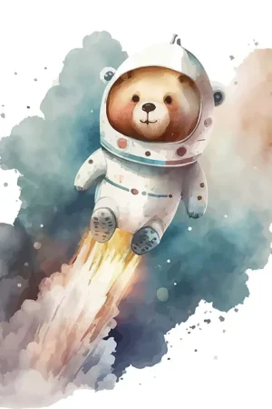Dernier Modèle Papier peint panoramique Enfants - Ours Astronaute
